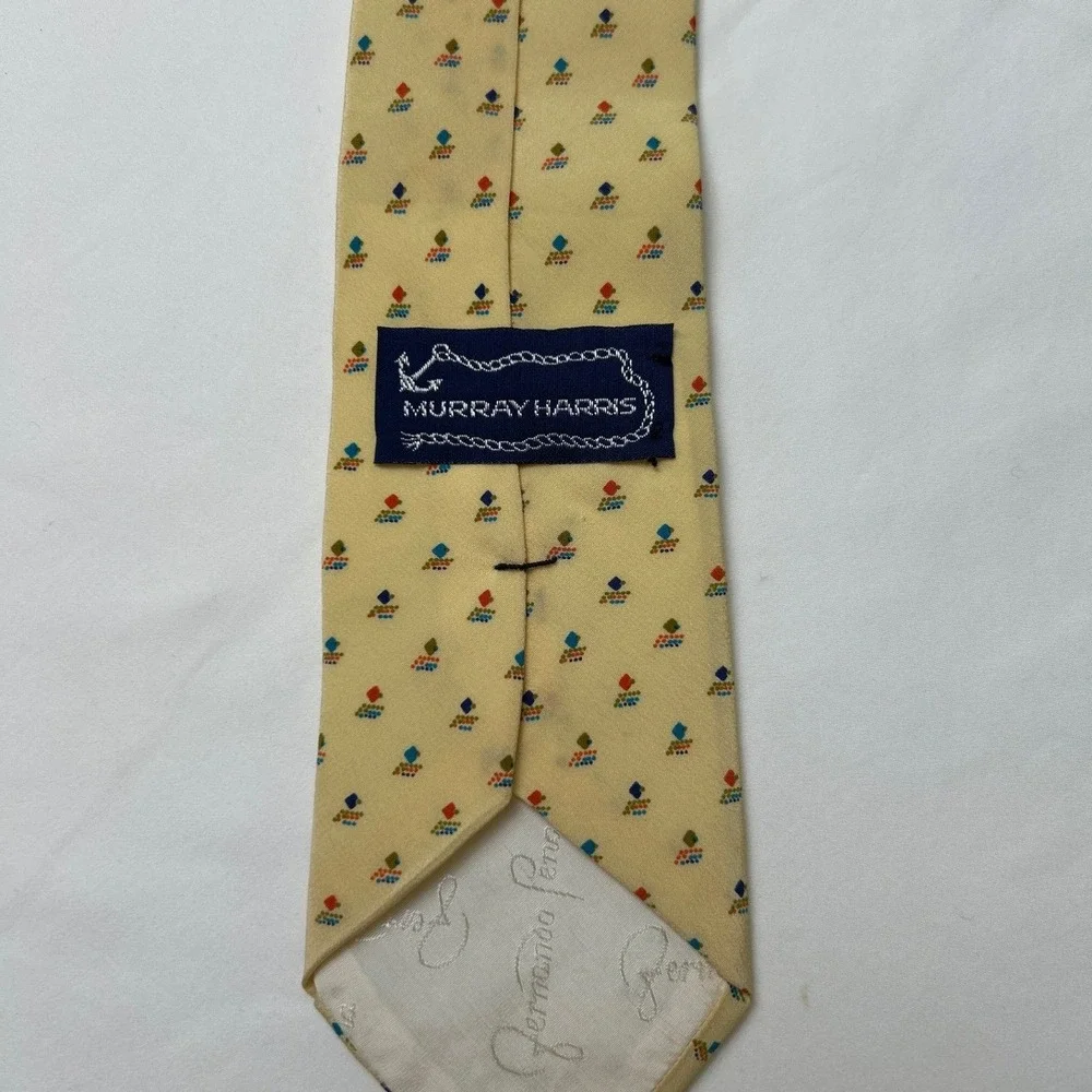 Murray Harris Mens Geometric Diamond Silk Handmade Necktie 55 Inch Yellow